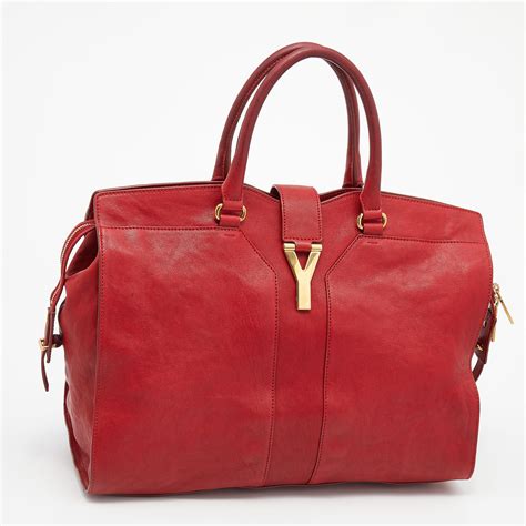 Yves Saint Laurent Red Leather Large Y Cabas Chyc 